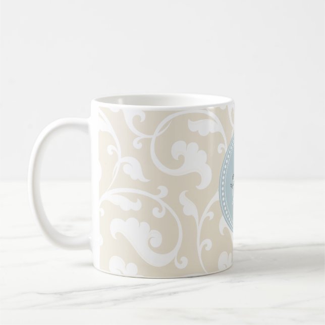 Mug Monogramme floral beige girly élégant de motif (Gauche)