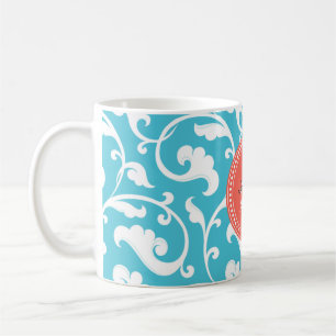 Mug Monogramme floral bleu girly élégant de motif