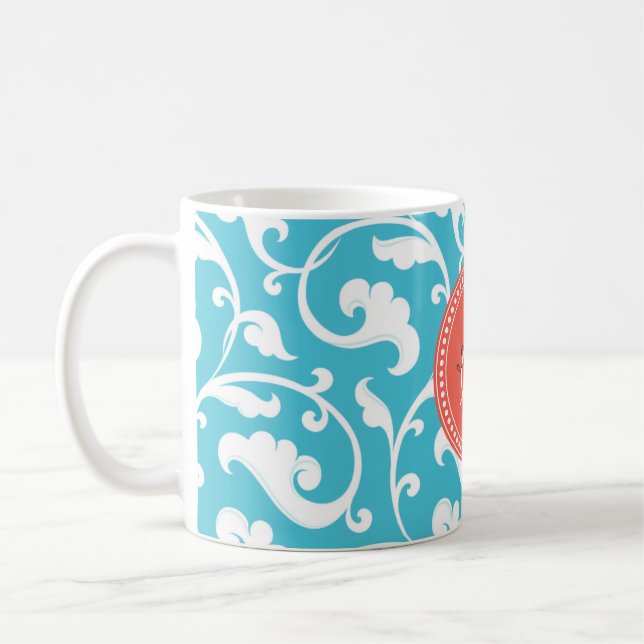 Mug Monogramme floral bleu girly élégant de motif (Gauche)