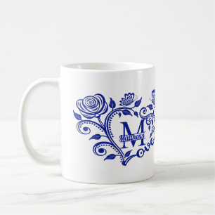 Mug Monogramme floral bleu marine personnalisé M