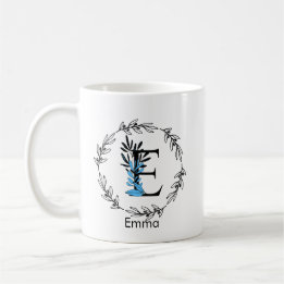 Mug Monogramme floral bleu sur mesure - Lettre E Café