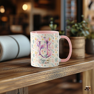 Mug Monogramme Floral Bohème Abstrait Personnalisé H