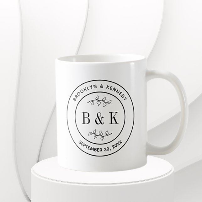 Mug Monogramme floral botanique Mariage Nom du couple (Créateur téléchargé)