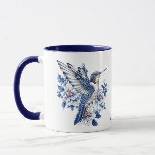 Mug Monogramme floral colibri bleu