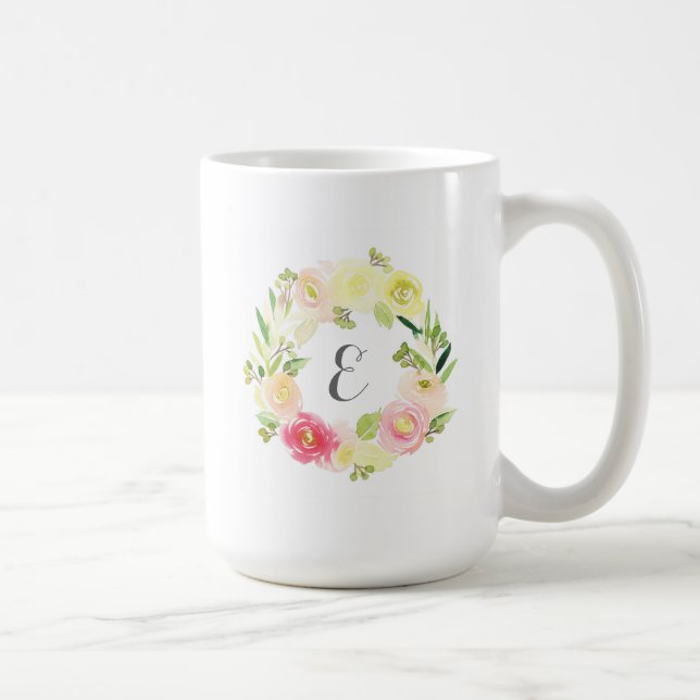 Mug Monogramme floral de la guirlande | d'aquarelle (Droite)