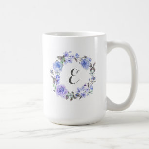 Mug Monogramme floral de l'aquarelle pourpre en pastel