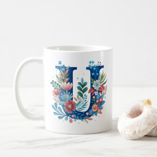 Mug monogramme floral décoratif U