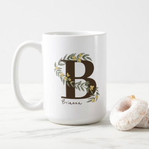 Mug Monogramme floral délicat jaune ID1332
