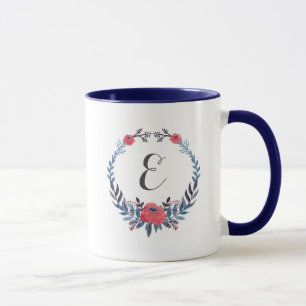 Mug Monogramme floral des roses rouges   d'aquarelle