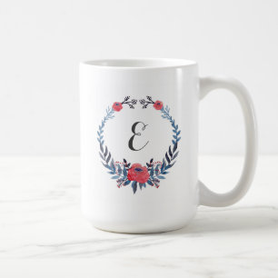 Mug Monogramme floral des roses rouges   d'aquarelle