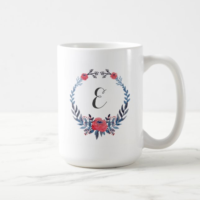 Mug Monogramme floral des roses rouges | d'aquarelle (Droite)