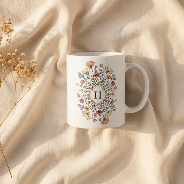 Mug Monogramme Floral Élégant (Créateur téléchargé)