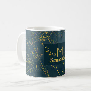 Mug Monogramme floral élégant bleu sarcelle foncé et o