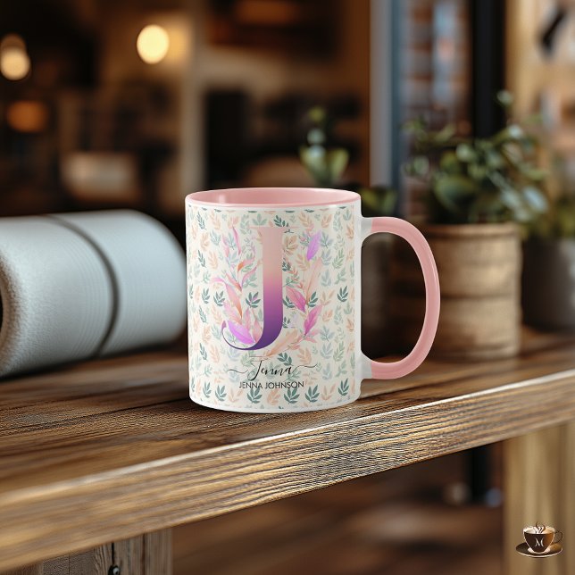 Mug Monogramme Floral Élégant Bohème Chic - J (Créateur téléchargé)