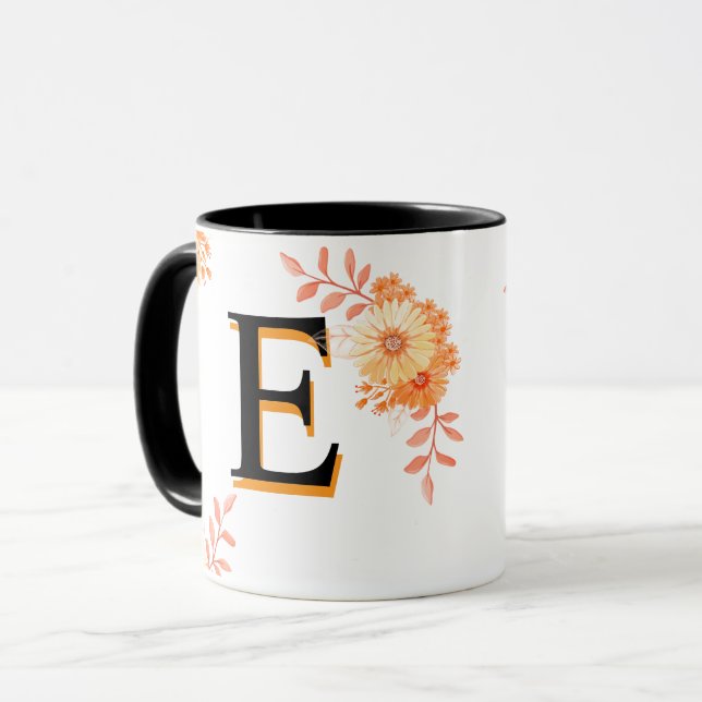 Mug Monogramme Floral - Élégante Lettre E Coffee C (Devant gauche)