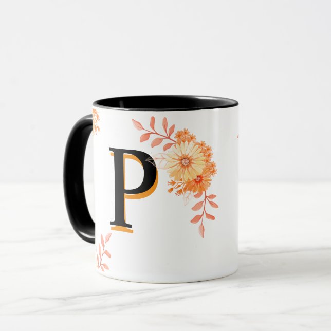 Mug Monogramme Floral - Élégante Lettre P Coffee C (Devant gauche)