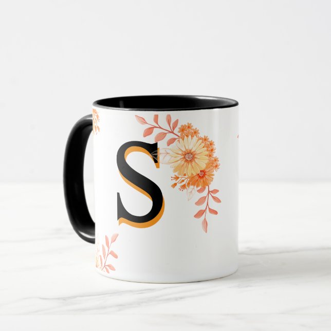 Mug Monogramme Floral - Élégante Lettre S Coffee C (Devant gauche)