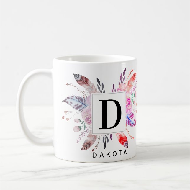 Mug Monogramme floral et floral du saumon kéta et conc (Gauche)