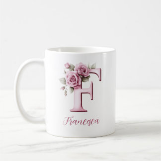 Mug Monogramme floral F personnalisé