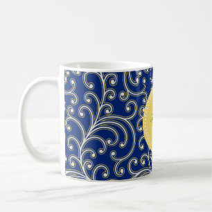 Mug Monogramme floral girly élégant de motif de bleu