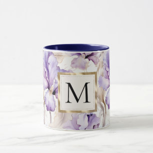 Mug Monogramme floral iris blanc romantique violet