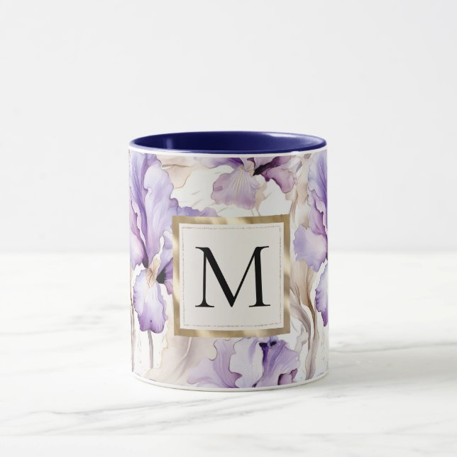 Mug Monogramme floral iris blanc romantique violet (Centre)