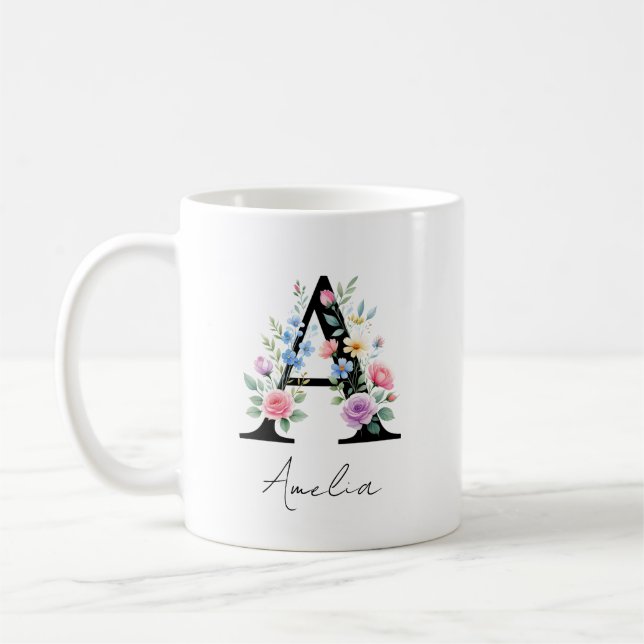 Mug Monogramme floral – Lettre A (Gauche)