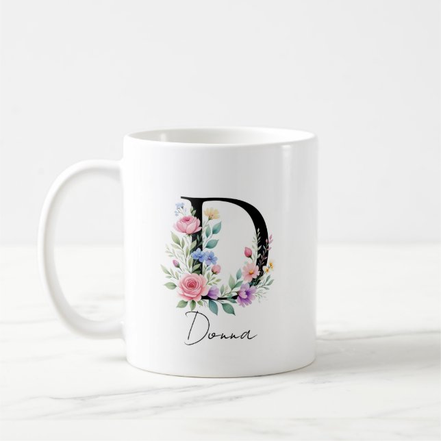 Mug Monogramme floral – Lettre D (Gauche)