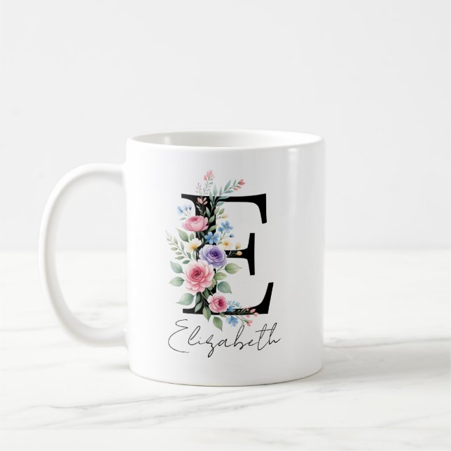 Mug Monogramme floral – Lettre E (Gauche)