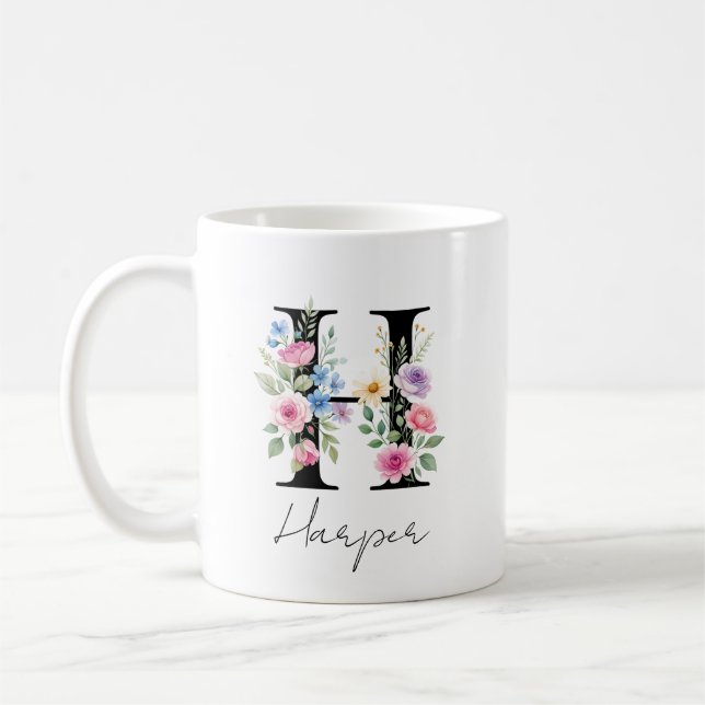 Mug Monogramme floral – Lettre H (Gauche)