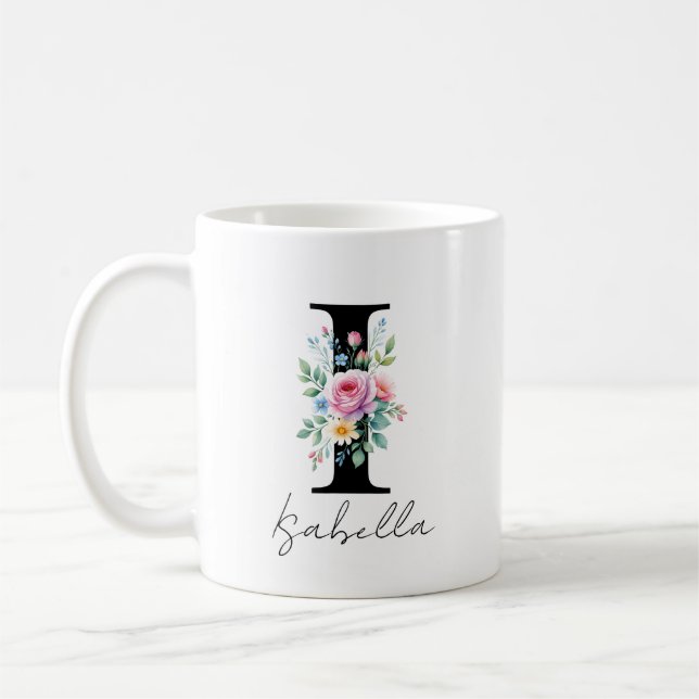 Mug Monogramme floral – Lettre I (Gauche)