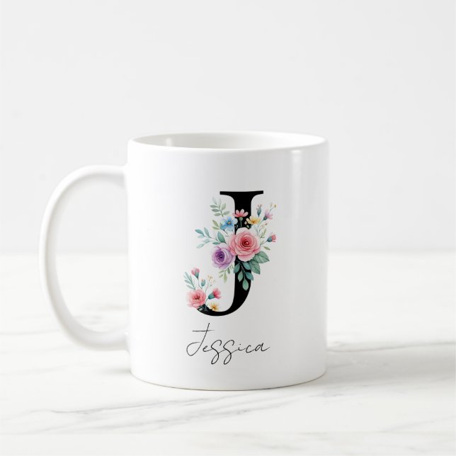 Mug Monogramme floral – Lettre J (Gauche)