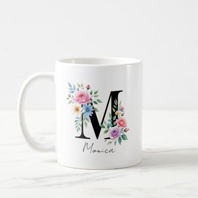 Mug Monogramme floral – Lettre M (Gauche)