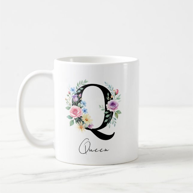 Mug Monogramme floral – Lettre Q (Gauche)