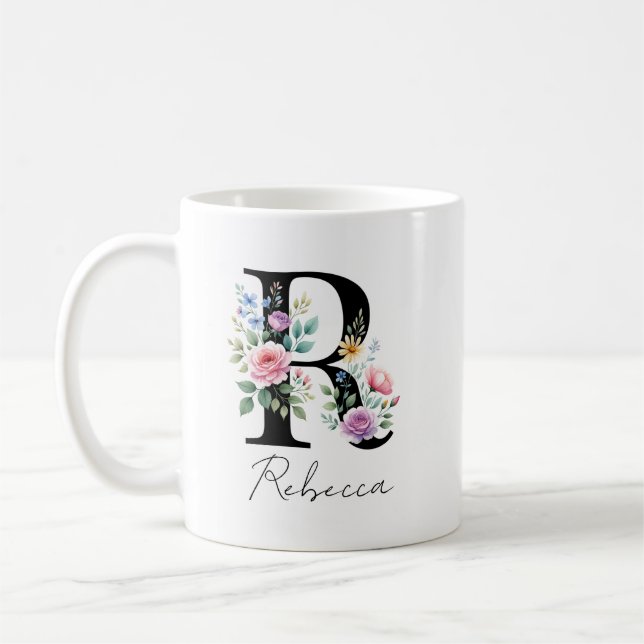 Mug Monogramme floral – Lettre R (Gauche)