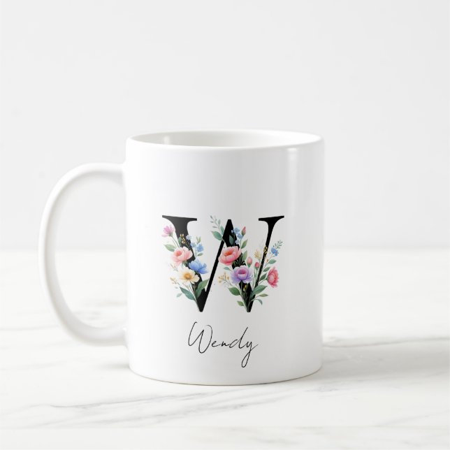 Mug Monogramme floral – Lettre W (Gauche)