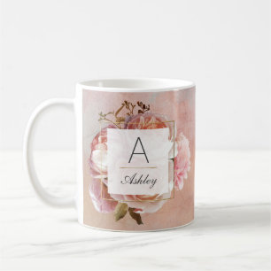 Mug Monogramme floral moderne élégant de ROSE LUMINEUX