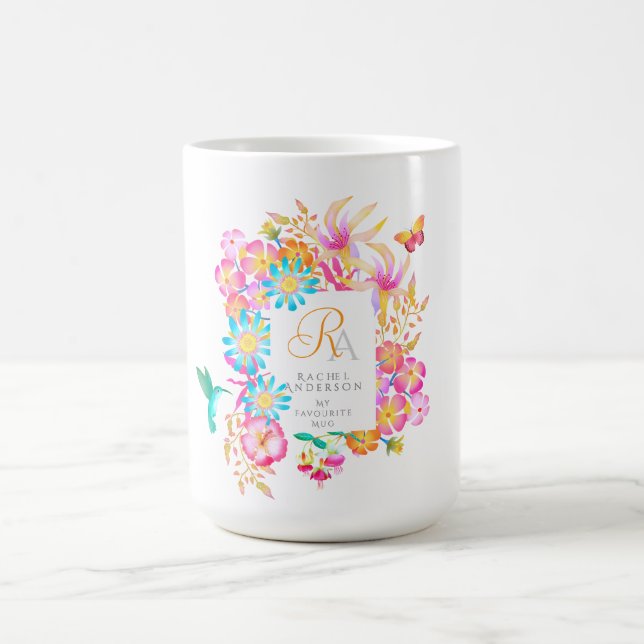 Mug Monogramme floral mystique en fleurs blanc  (Centre)
