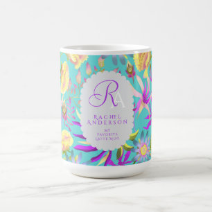 Mug Monogramme floral mystique florissant Turquoise