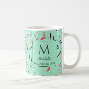 Mug MONOGRAMME Floral Neo Mint Personnalisé PRÉCIEUX À