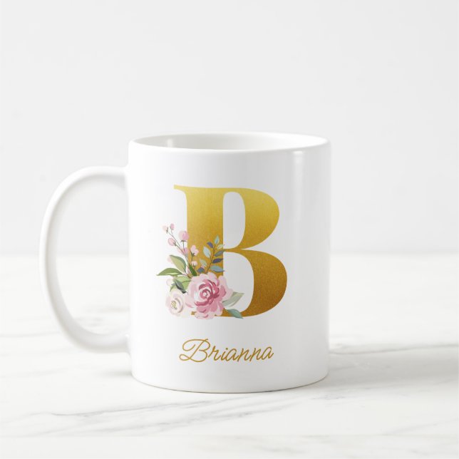 Mug Monogramme floral Nom botanique Initial Membre dem (Gauche)