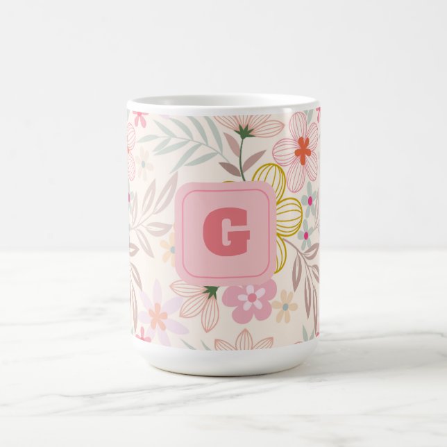 Mug monogramme floral pastel élégant (Centre)