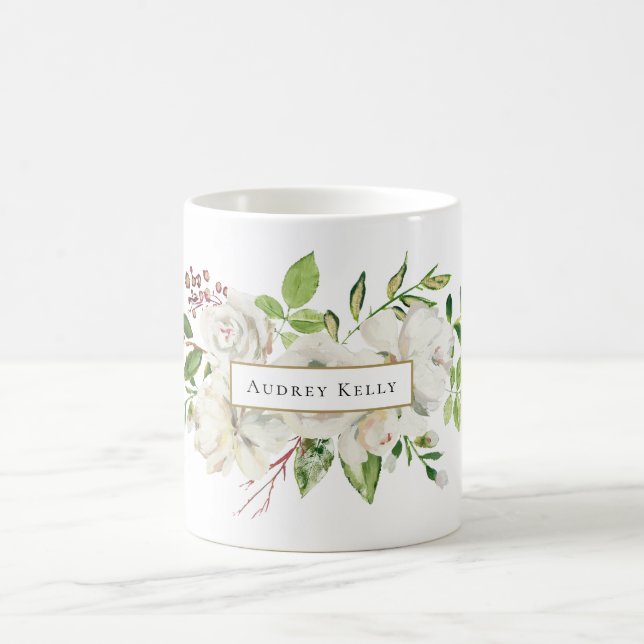 Mug Monogramme floral peint en blanc (Centre)