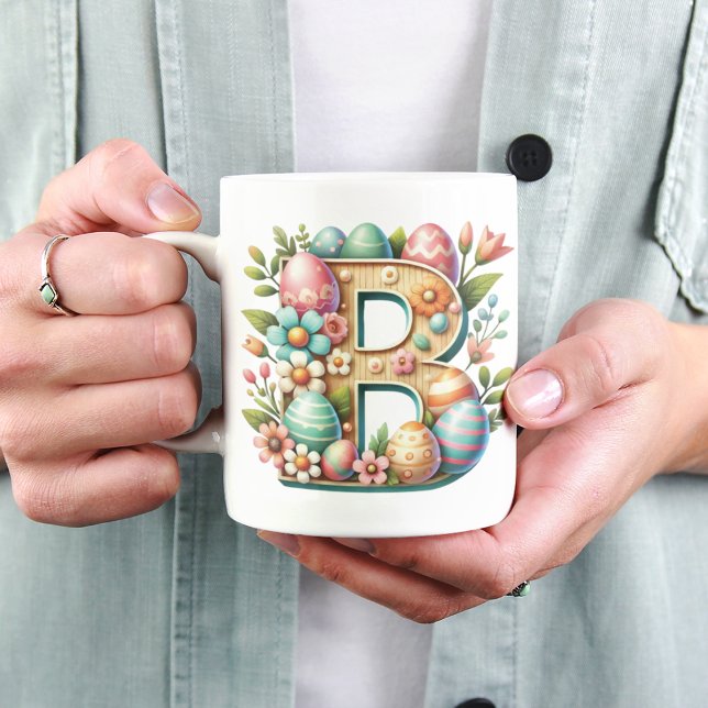 Mug Monogramme floral personnalisé de Pâques avec nom (Créateur téléchargé)