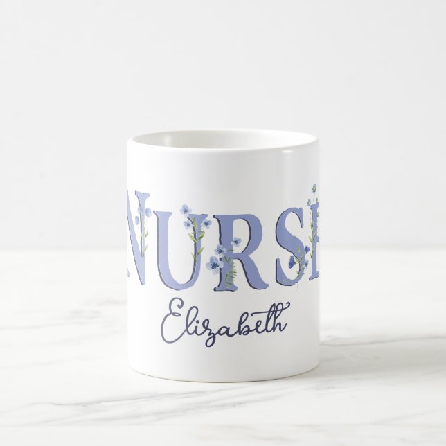 Mug Monogramme Floral Personnalisé Infirmière (Centre)
