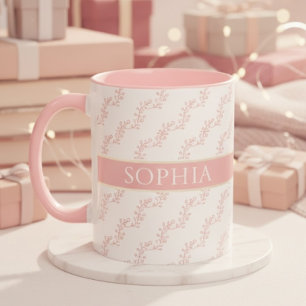 Mug Monogramme floral personnalisé rose et or féminin
