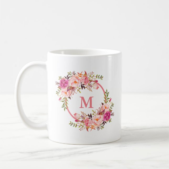Mug Monogramme floral rose aquarelle (Gauche)