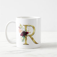Monogramme floral rose avec lettre R dorée élégant