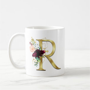 Mug Monogramme floral rose lettre dorée élégante R
