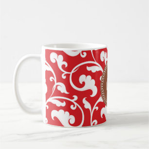 Mug Monogramme floral rouge girly élégant de motif